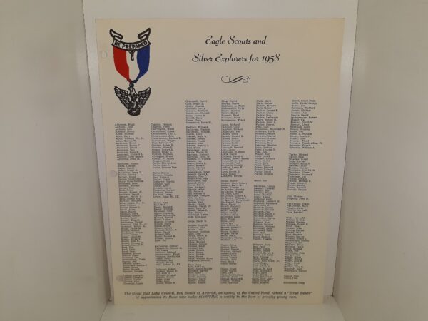 Boy Scouts Recognition Dinner Menu: Eagle Scouts and Silver Explorers for 1958 (1958)