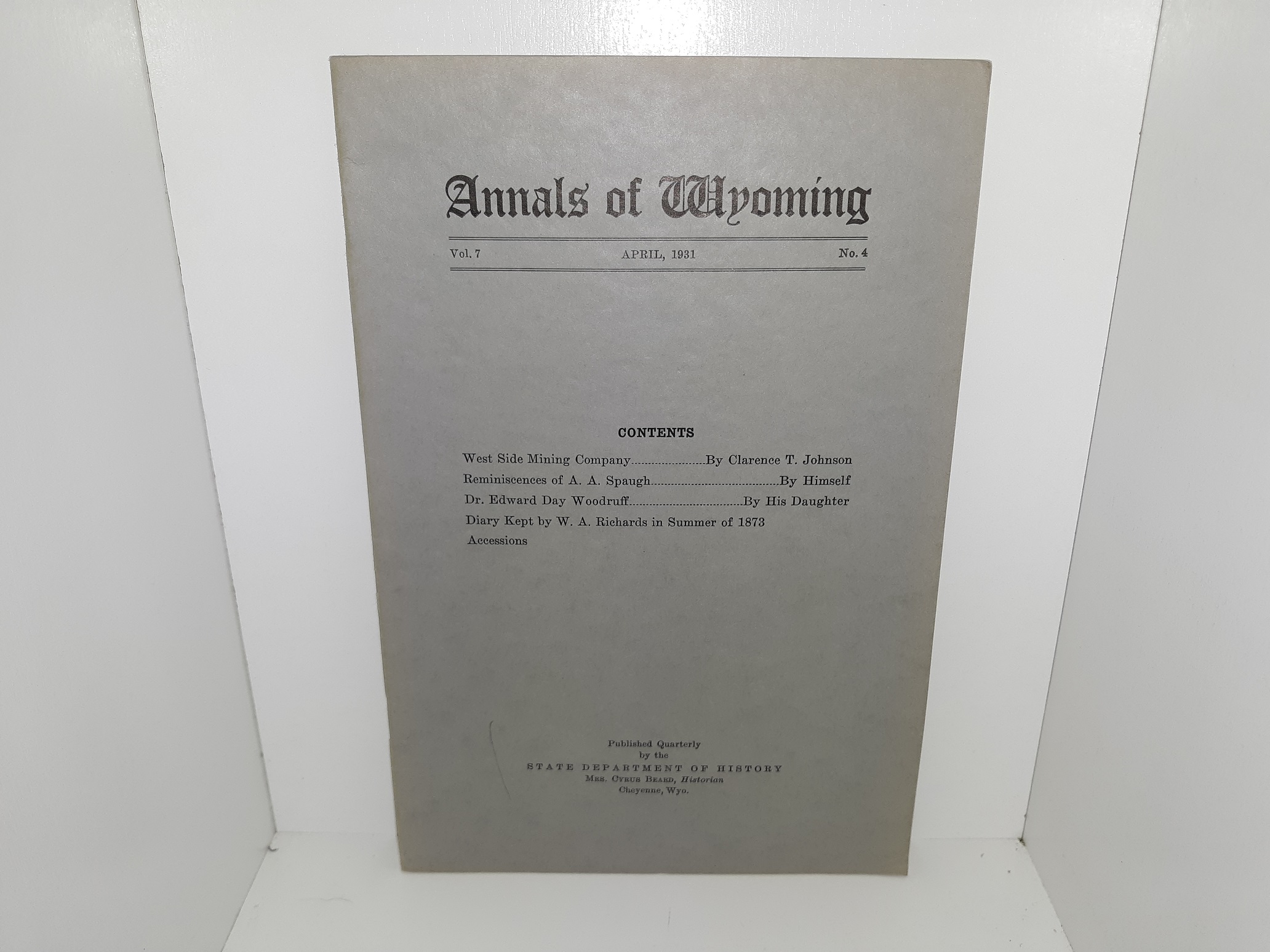 Annals of Wyoming: Vol. 7, No. 4, April, 1931 (1931)