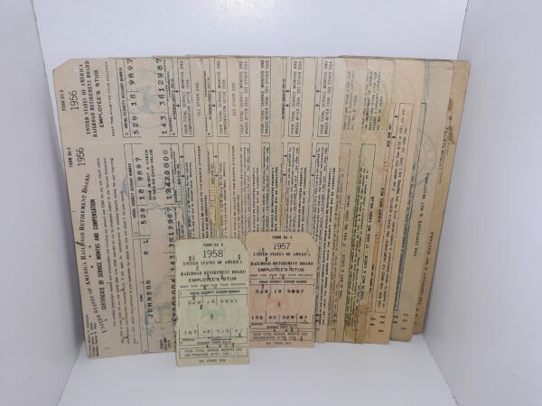 11 United States of America Railroad Retirement Board Certificates of Service Months and Compensation, and 2 United States of America Railroad Retirement Board Employee’s Stubs