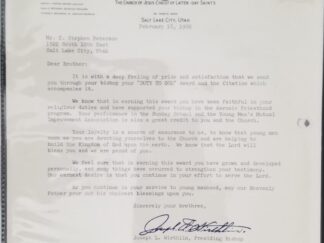 1960 --- Letter Signed by LDS Presiding Bishop, Joseph L. Wirthlin, and the General Supt. Sunday School, George R. Hill, and by YMMIA Gen. Supt., Joseph T. Bentley --- About the Duty To God Award