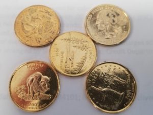 5 Gold-Plated State Quarters — Lot of 5 Coins — New York, Kansas, Massachussetts, Illinois, Oregon