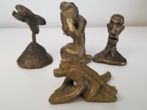 4 Strange Pieces — Pewter Art Items? — Each is About 2 Inches Long