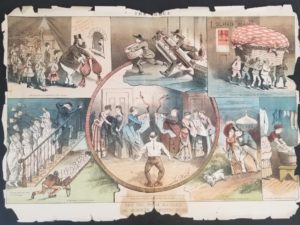 Anti-Mormon Cartoons from JUDGE Magazine — “The Too Much Married; or, Mormon Domestic Bliss” — [Measures about 20″x14.5″]