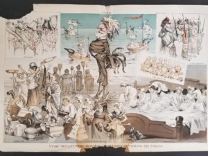 Anti-Mormon Cartoons from PUCK Magazine — “Utah Defiant–The Mormon Commander Mustering His Forces” — [Measures about 19.75″x13.5″]