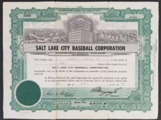 1958 -- Salt Lake City Baseball Corporation Shares Certificate