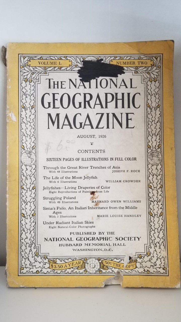 National Geographic Magazine — August 1926 — Single Issue Magazine — No Map (just the magazine)