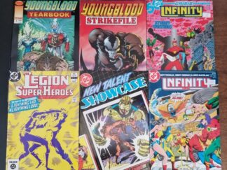 6 Comic Books — Legoin of Super-Heroes / Infinity Inc. #5 / New Talent Showcase No.4 / Youngblood Yearbook / Youngblood Strikefile / Infinity Inc. No.20