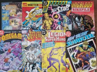 8 Comic Books -- New Talent Showcase / Legion of Super-Heroes No.302 / Secret Defenders / Omegamen Mar 1984 No.12 / X-Force Part 4 / Harbinger Apr No.39 / Annual Young All-Stars 1 1988 / Youngblood Strikefile