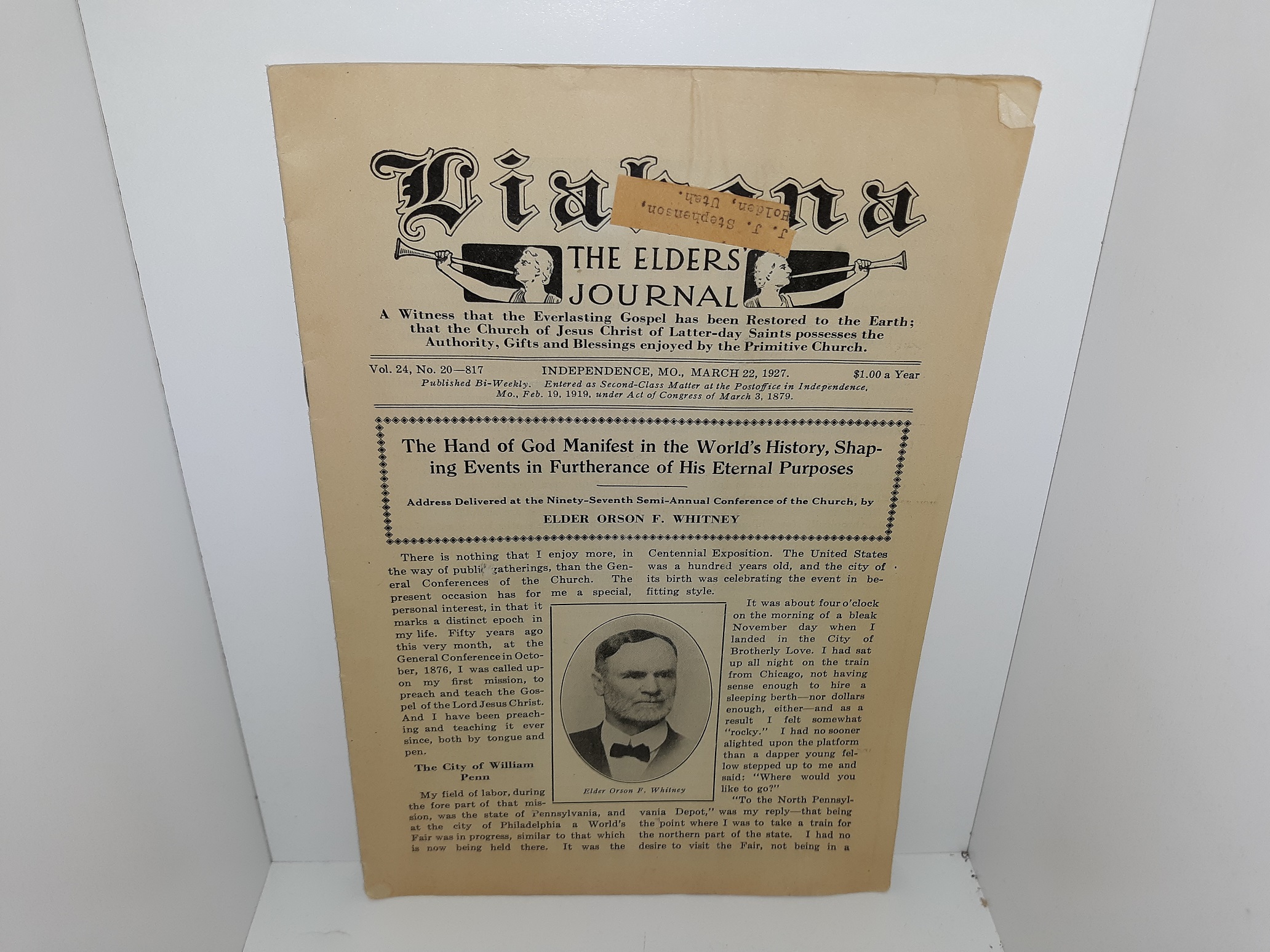 Liahona, The Elders Journal, Vol. 24, No. 20—817, March 22, 1927 (1927)