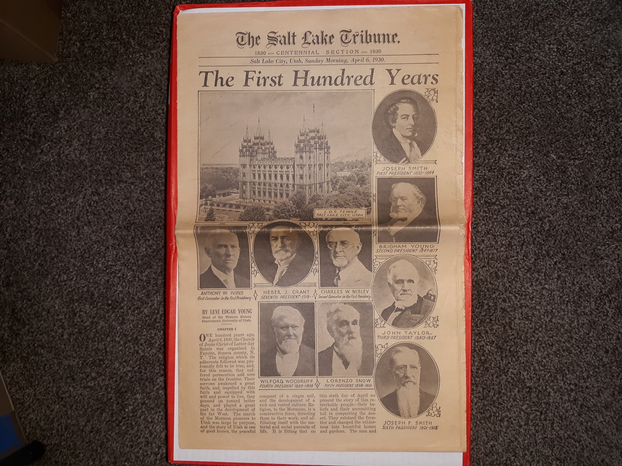 The Salt Lake Tribune: Sentennial Section, 1830-1930: Salt Lake City, Utah, Sunday Mormon, April 6, 1930: The First Hundred Years (Newspaper) (1930)
