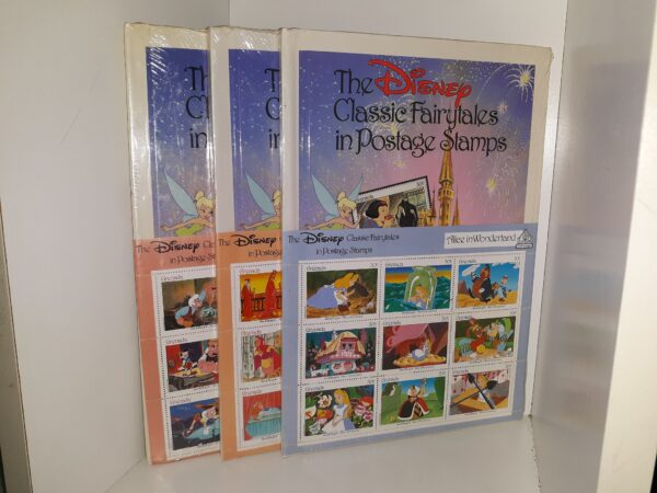 3 The Disney Classic Fairytales in Postage Stamps: Alice in Wonderland / Sleeping Beauty / Pinocchio (New)