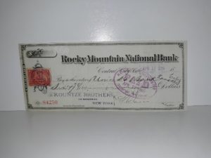Rocky Mountain National Bank Check, April 13, 1899 Written for $6.70