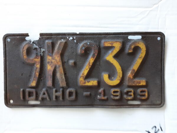 Idaho License Plate: 9k-232, 1939