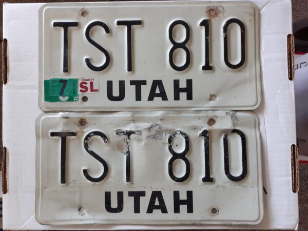 2 Utah License Plates: TST 810, 1991