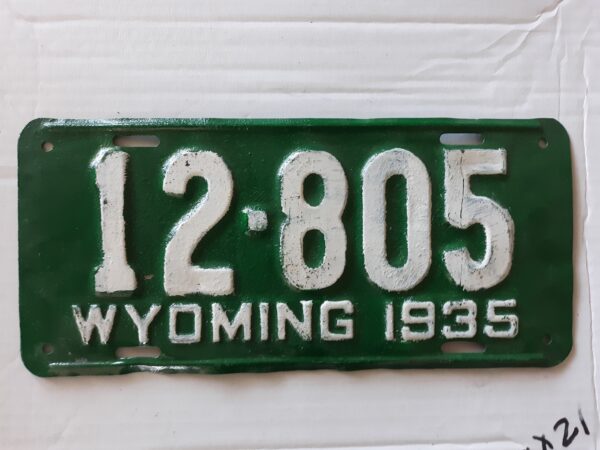 Re-painted Wyoming License Plate: 12-805, 1935