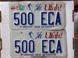 2 Utah License Plates: 500 ECA, 1991