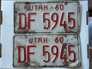2 Utah License Plates: DF 5945, 1960