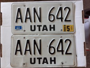 2 Utah License Plates for AAN-642, 1986