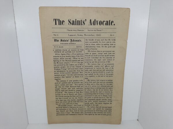 The Saints’ Advocate: Vol. 5, No. 5, Lamoni, Iowa, November, 1882 (Pamphlet) (1882)