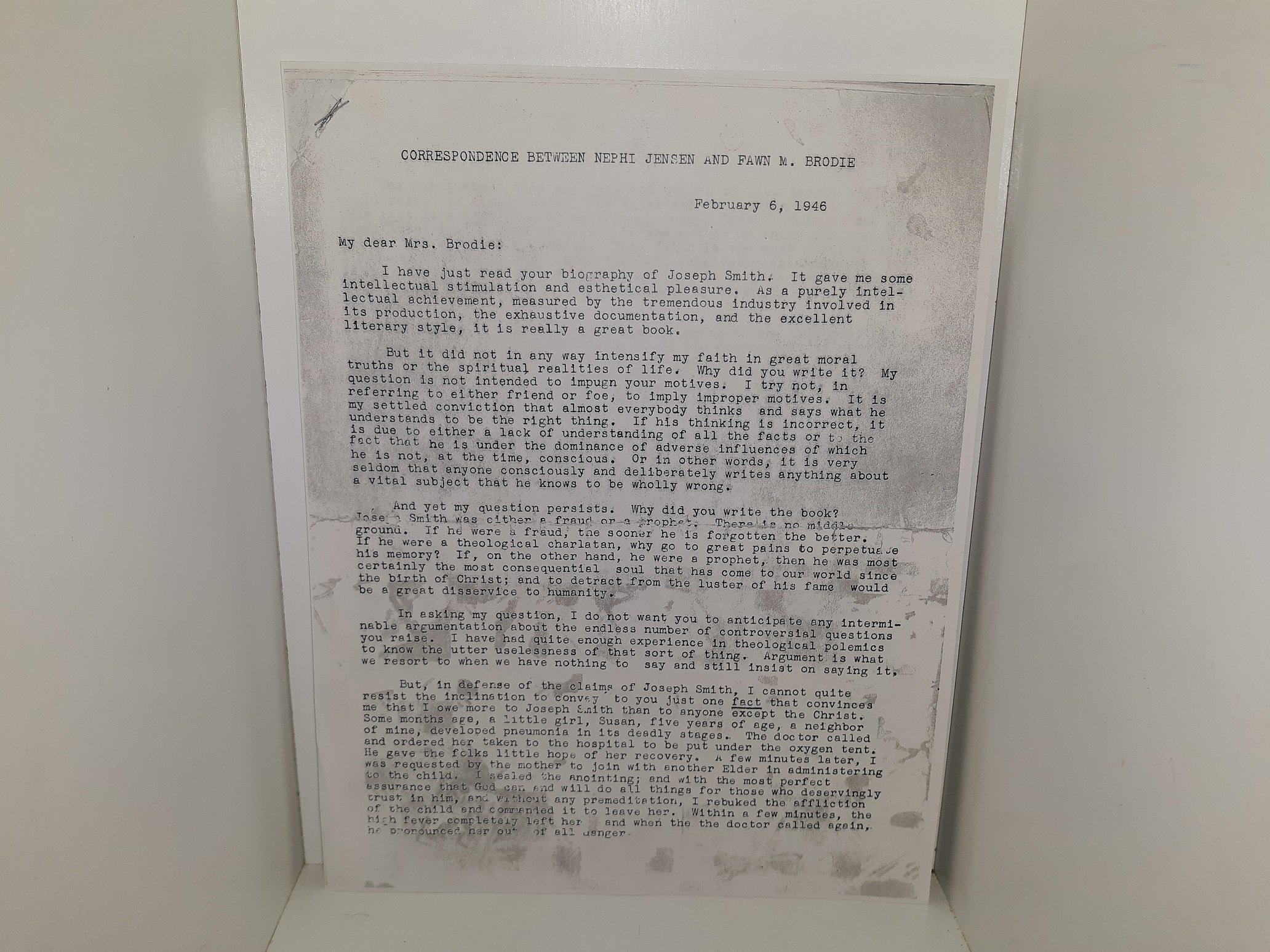 Correspondence Between Nephi Jensen and Fawn M. Brodie (Photo-Copied)