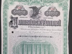 Comstock Tunnel Company $1000 Bond signed by Theodore Sutro & Thayer — With 2 Additional Sheets of $20 Stamps Attached