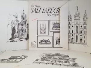 1972 — Historic Salt Lake City — by J. Hogue Case — Set #1 — Temple / Assembly Hall / Beehive House / Forest Form Home — 4 Signed Prints in Original Envelope