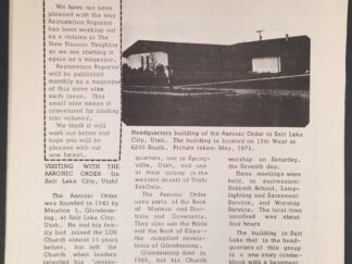 Restoration Reporter Vol.4, No.1, --- Nauvoo, Hancock County, Illinois, --- August, 1975 --- Is the World Coming to An End?