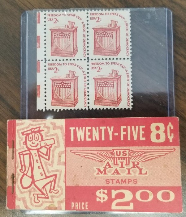 Four 2-Cent Stamps (Unused) and Two 8-Cent Stamps (Unused) — The 8-Cent Stamps are still in the little book