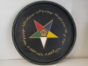 Order of the Eastern Star — Black Metal Tray — About 11 Inches Wide