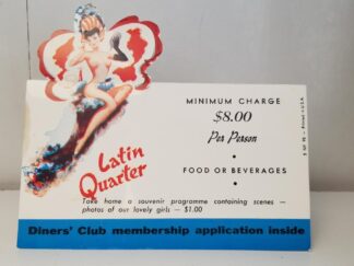 Table Advertisement — Diners’ Club Membership Application Inside — Latin Quarter — Minimum Charge $8.00 Per Person