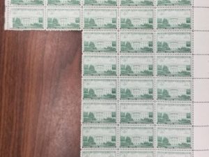 36 Stamps — Unused — National Capital Sesquicentennial 1800-1950 — The White House –Sheet of 3 Cent Stamps