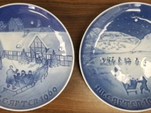 2 Collector Plates — Jule After 1972 / Jule After1969 — Arrival of Christmas Guests / Christmas in Greenland — Each is 7″ Across