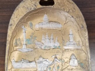 Utah Crumb Pan --- Probably Gold & Silver Painted Cast Iron -- Capital Building, Seagull Monument, Salt Lake Temple, Brigham Young Monument, Utah Centennial, Eagle Gate --- Hand Painted