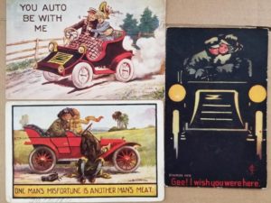 6 Old Post Cards — Automobile Related — 4 with 1-Cent Stamps on the Back