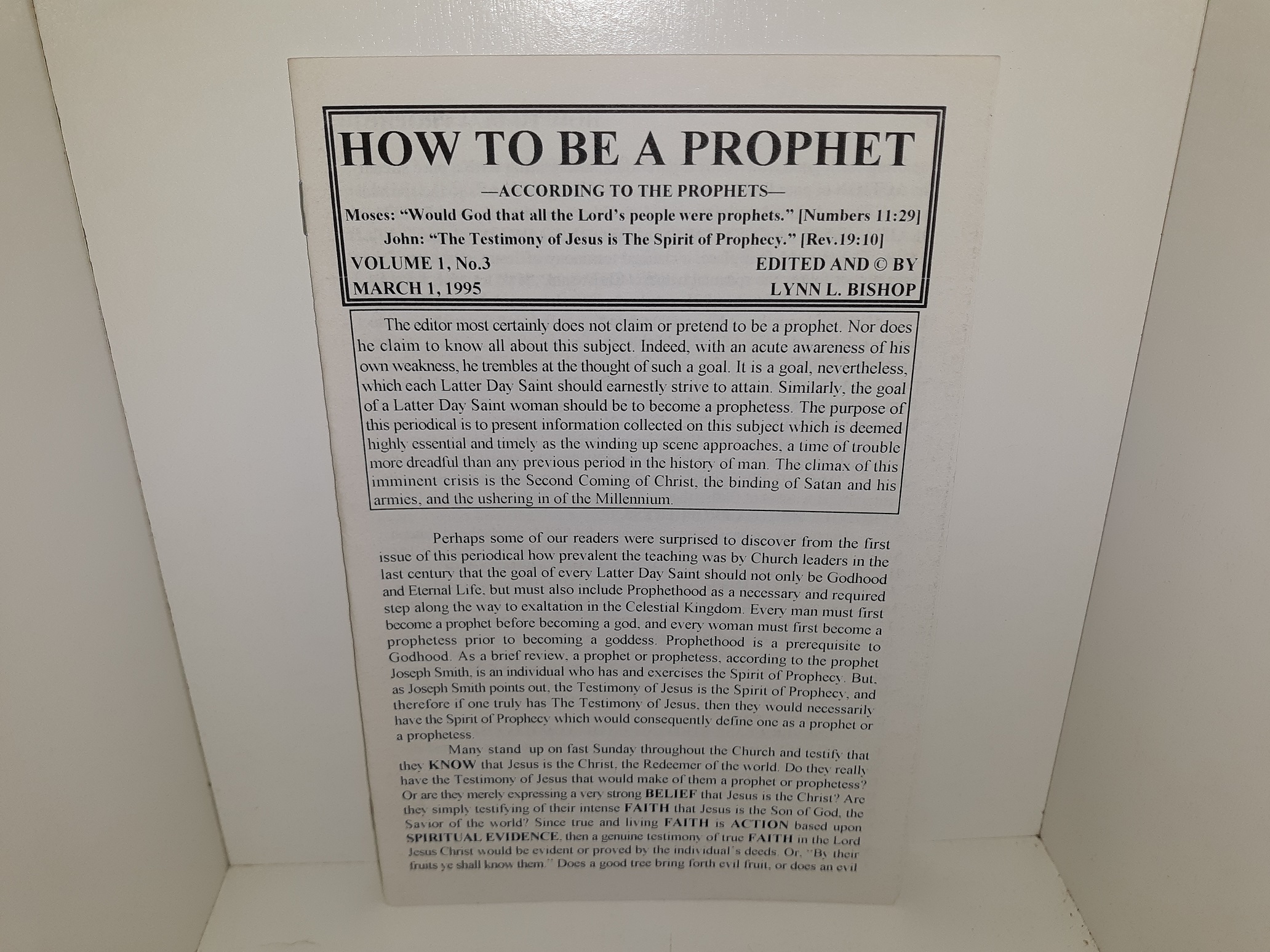 How To Be A Prophet—According to the Prophets—: Vol. 1, No. 3, March 1, 1995 (1995)