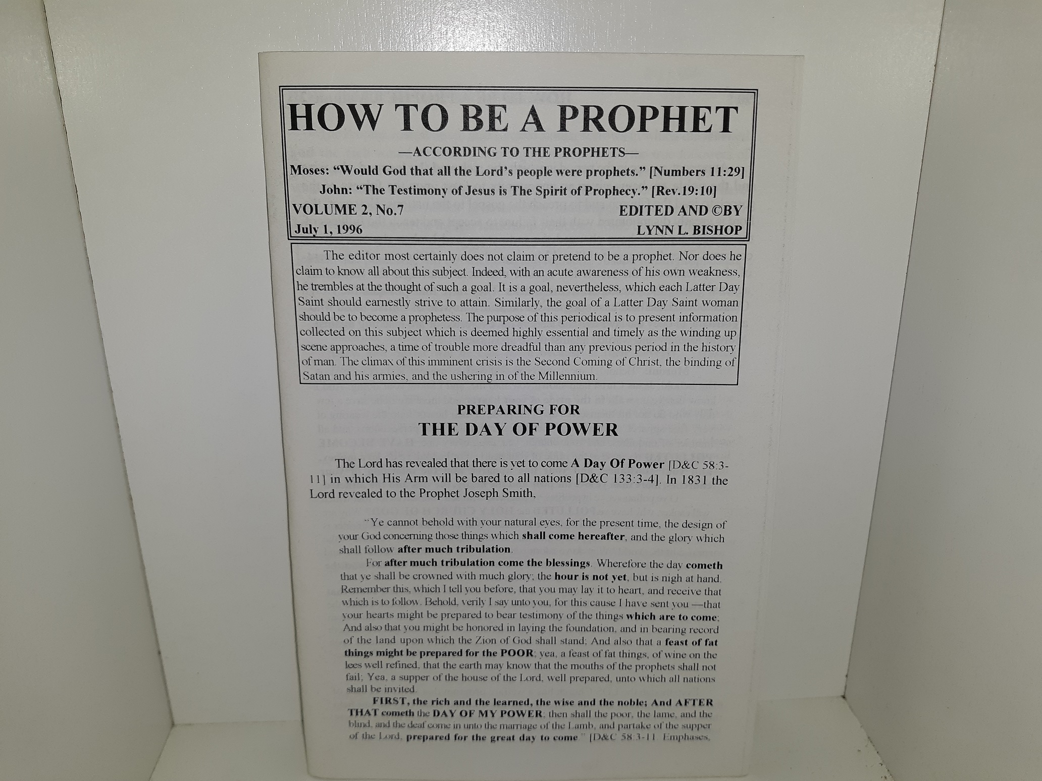 How To Be A Prophet—According to the Prophets—: Vol. 2, No. 7, July 1, 1996 (1996)