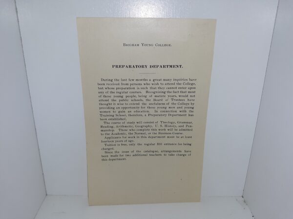 Brigham Young College: Preparatory Department (Broadside)