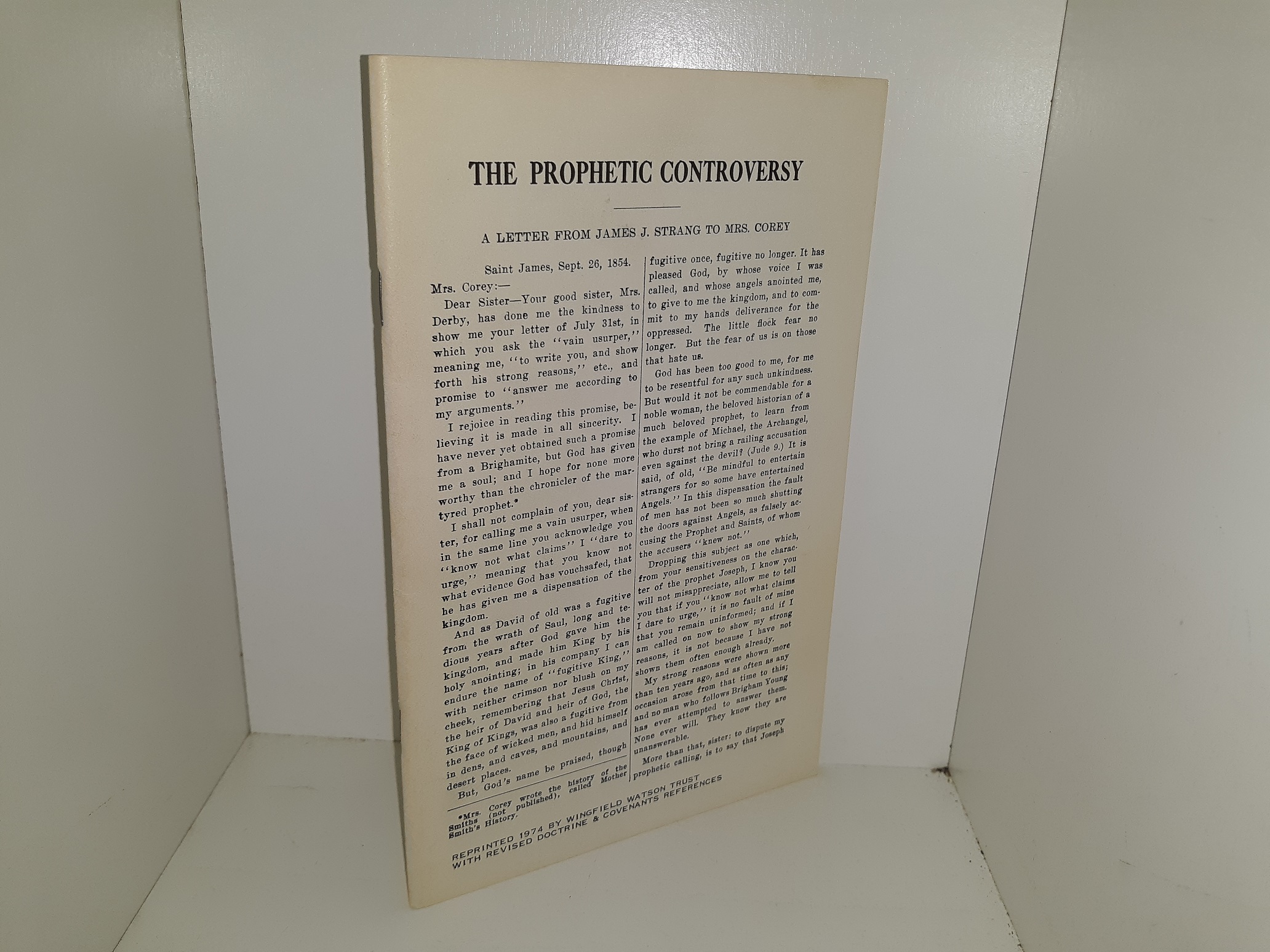 The Prophetic Controversy: A Letter from James J. Strang to Mrs. Corey (Reprint) (1974)