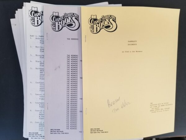 Bundle of Cosmic Aeroplane Books Catalogs — Books on Utah, the Mormons, the West, Etc….