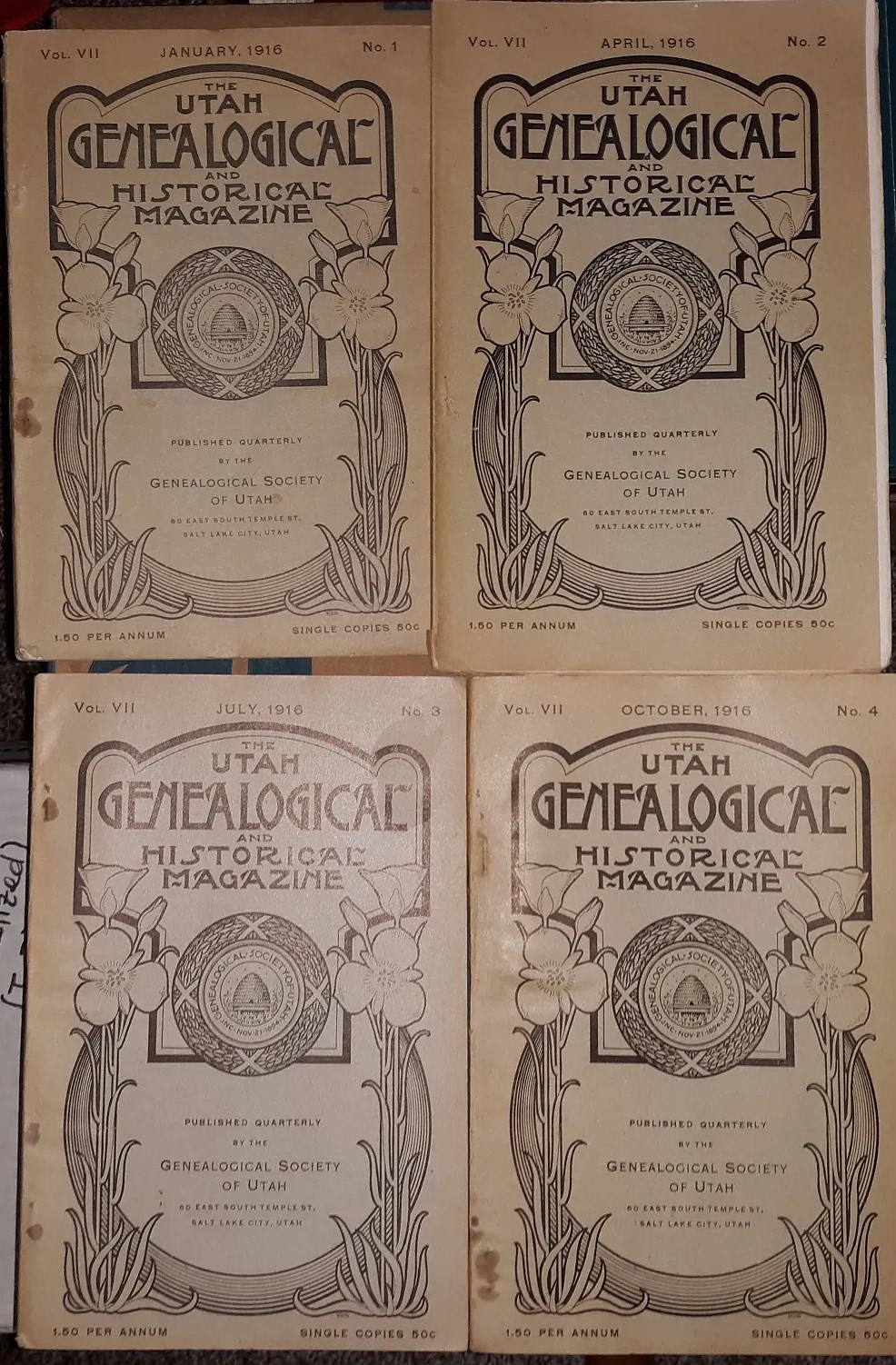 The Utah Genealogical and Historical Magazine 4 Vol. Set for the Year 1916