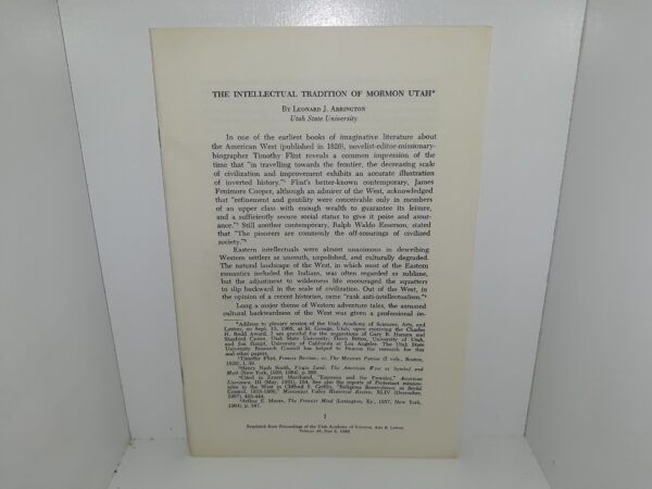The Intellectual Tradition of Mormon Utah ~ by Leonard J. Arrington
