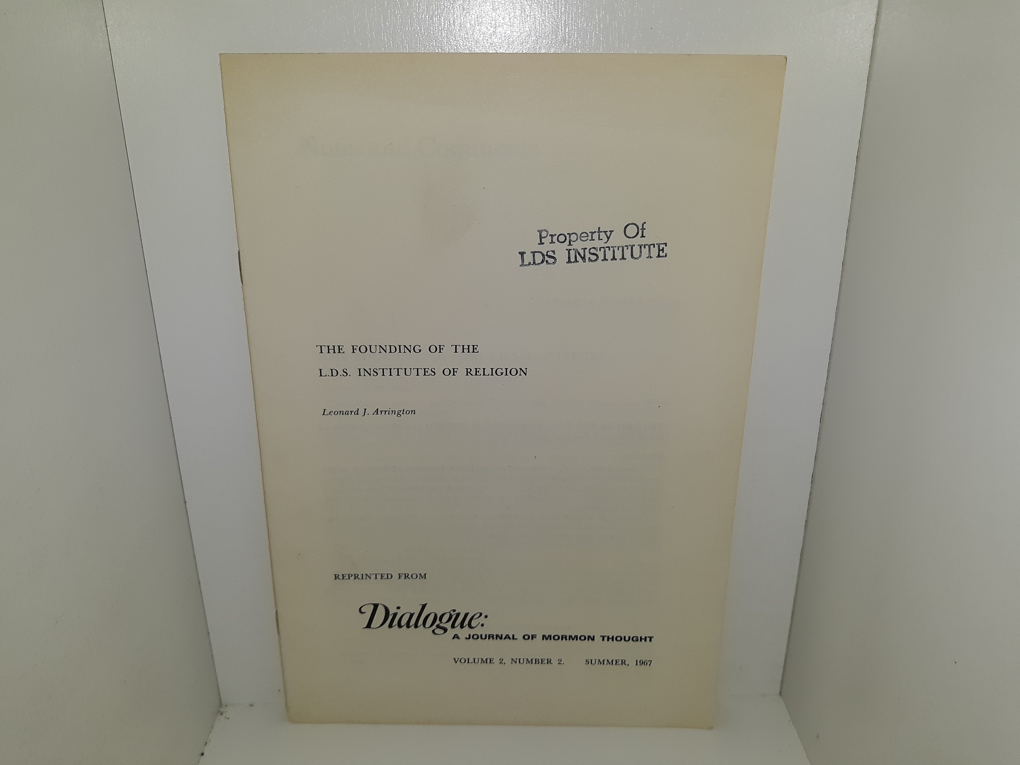 The Founding of the L.D.S. Institutes of Religion (Reprint) (1967) ~ by Leonard J. Arrington