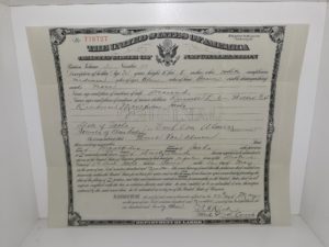The United States of America Certificate of Naturalization Issued to Emil Von Almen in 1943