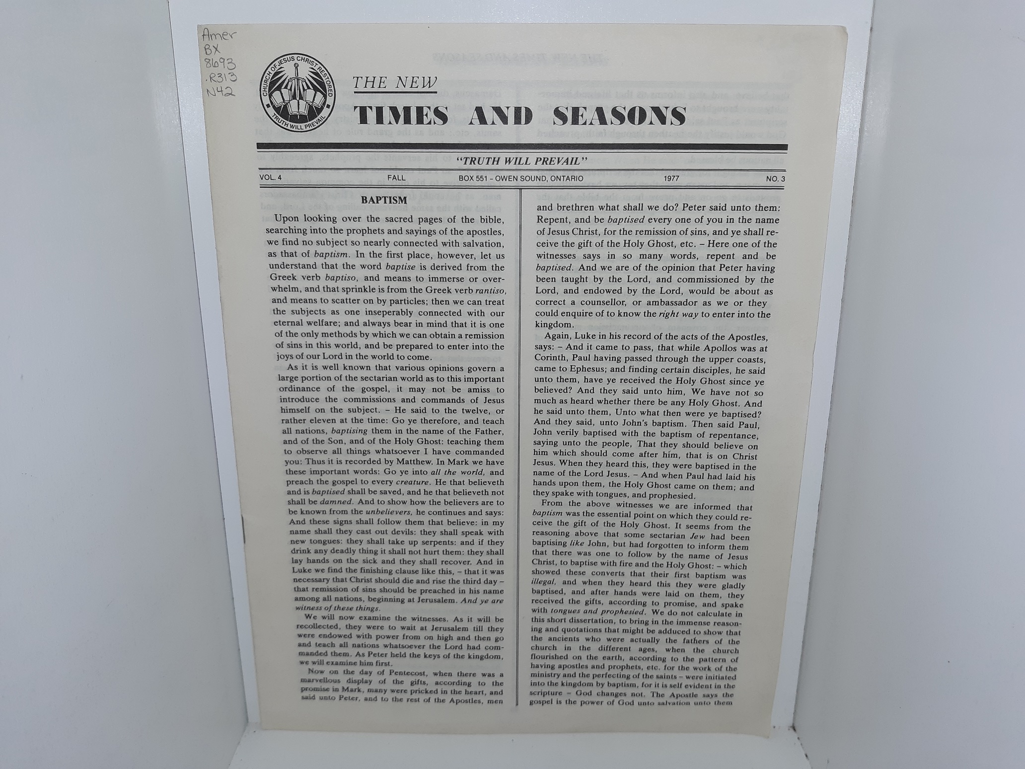 The New Times and Seasons: Vol. 4, No. 3, Fall, 1977 (1977)