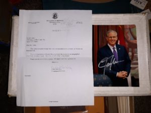 A Letter and Photograph Signed by Cathie Hershey (2013)