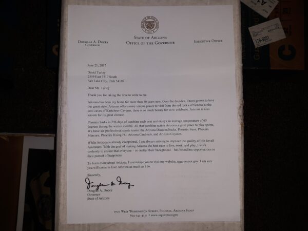 A Letter from and Signed by Governor Douglas A. Ducey