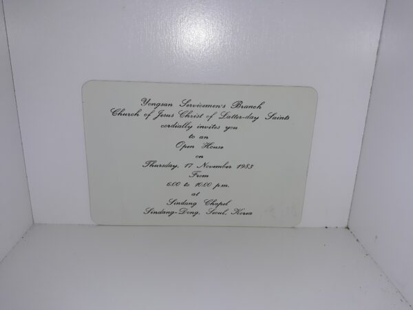 Invitation to the Open House of a Lindang-Dong, Seoul, Korea LDS Chapel (1983)