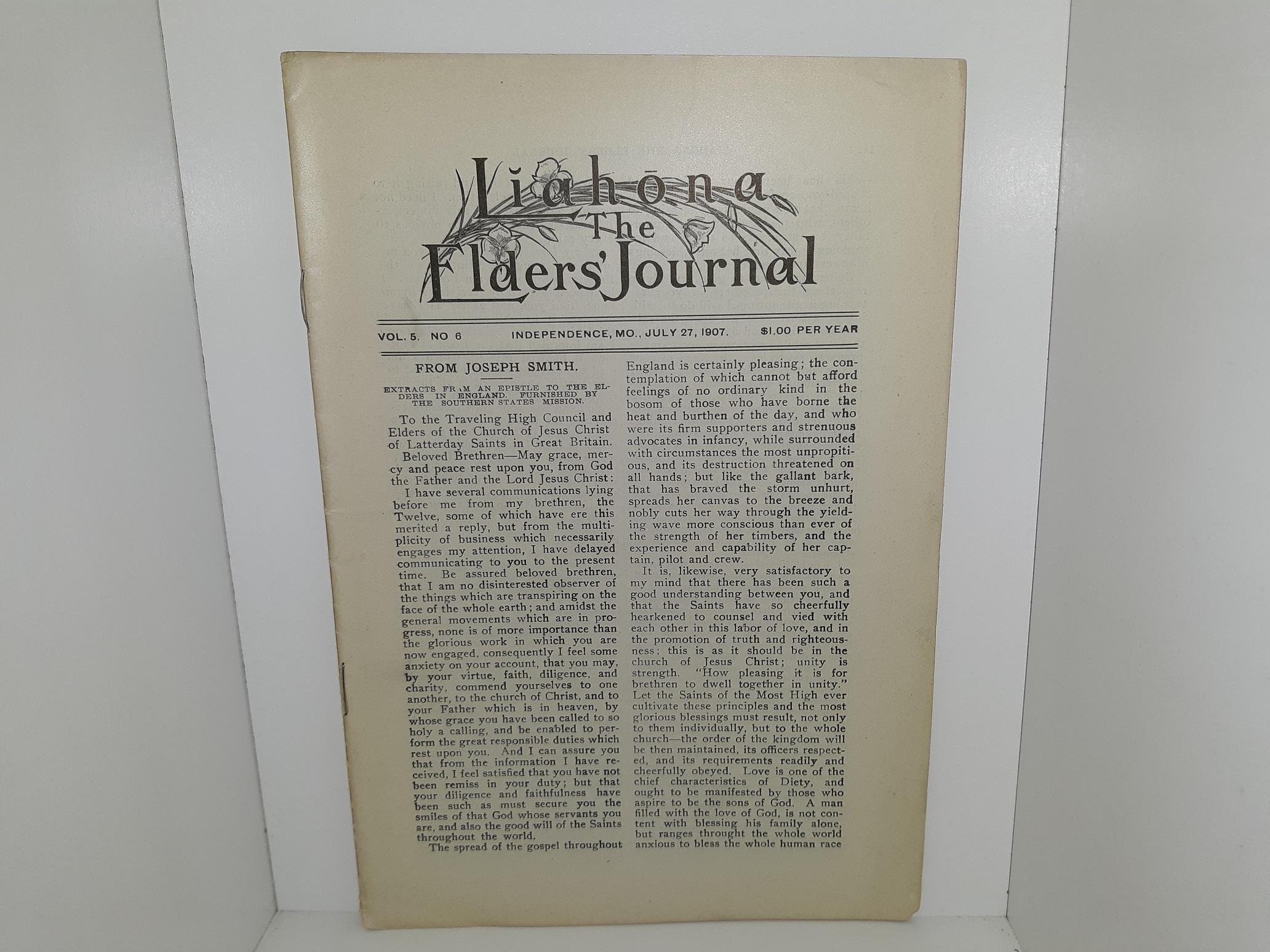 Liahona: The Elders’ Journal: Vol. 5, No. 6, Independence, Mo., July 27, 1907 (1907)