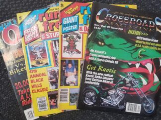 4 Motorcycle Magazines: Crossroads Magazine Nov/Dec #34 / Runnin’ Free Fall 87 /Runnin’ Free Winter ’87 / Outlaw Biker#106