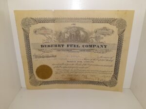 Deseret Fuel Company Stock Certificate for Bill Giamiakes (1918)